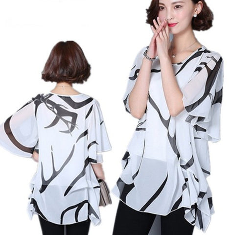 Half Sleeve Chiffon Shirts Women Printed Tops