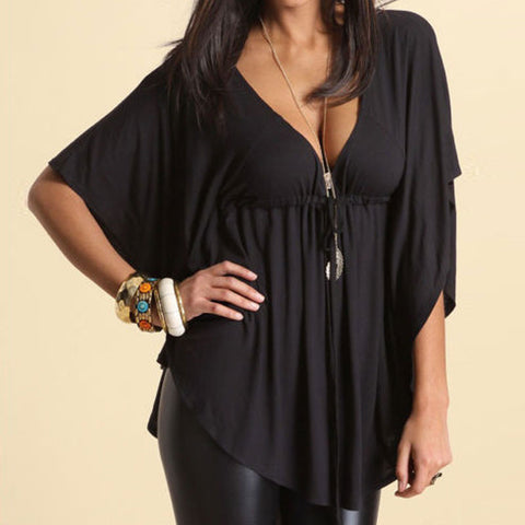 Loose Sexy V-Neck Batwing Sleeve Tee Tops