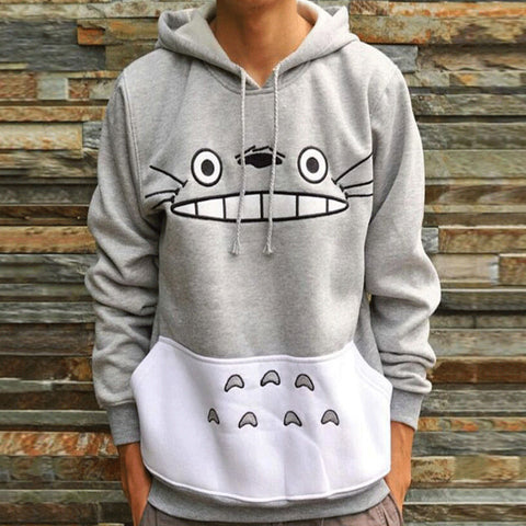 Hooded Long Sleeve Totoro Cartoon Design Pocket Pullover