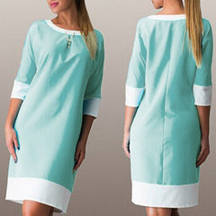 European Patchwork Casual 3/4 Sleeve Mini T shirt Dress