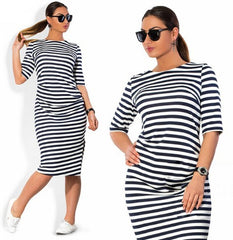 Striped Knee-Length Casual O-neck Loose Dress