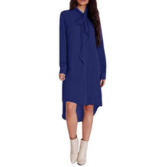 Bow Long Sleeve Casual Amsymetircal Chiffon Blouse