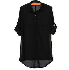 Long Batwing Sleeve Chiffon Shirts Turn-down Collar