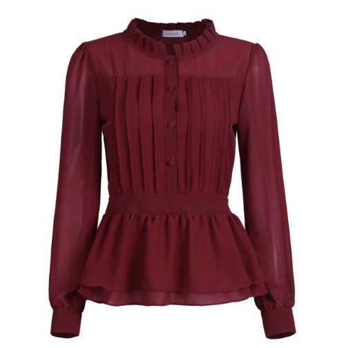 Long Sleeve Women Chiffon Blouse