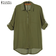 Long Batwing Sleeve Chiffon Shirts Turn-down Collar