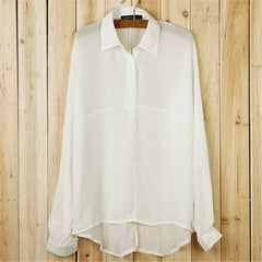 Long Batwing Sleeve Chiffon Shirts Turn-down Collar