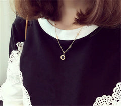 Loose Long Sleeve Lace Joint Blocking Shirts Sweatshirt