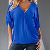 Sexy V Neck ZIpper Half Sleeve Shirt Loose