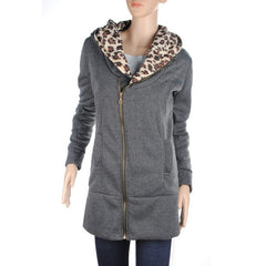 Long Leopard Hooded Sweatshirts Jacket