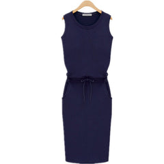 Round Neck Sleeveless Solid Slim Dress