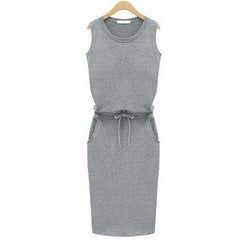 Round Neck Sleeveless Solid Slim Dress