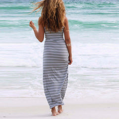 Striped Boho Long Maxi Sleeveless Beach Vest Dress