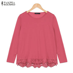 Long Sleeve O-Neck Casual Tops Sexy Lace Crochet