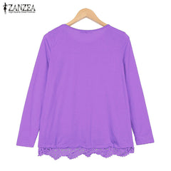 Long Sleeve O-Neck Casual Tops Sexy Lace Crochet