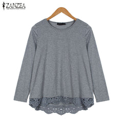 Long Sleeve O-Neck Casual Tops Sexy Lace Crochet