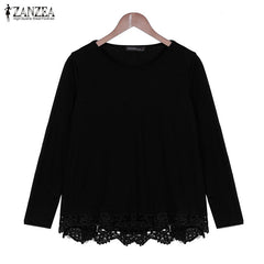 Long Sleeve O-Neck Casual Tops Sexy Lace Crochet