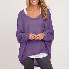 Batwing Long Sleeve Casual Loose Solid Top Shirt Sweater