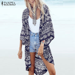 3/4 Sleeve Casual Beach Boho Cover Up Cardigan Long Blouse