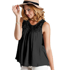 Chiffon Blouses Solid Sleeveless Bow O-Neck