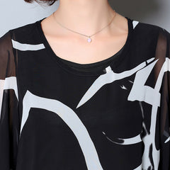 Half Sleeve Chiffon Shirts Women Printed Tops