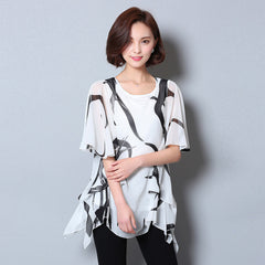 Half Sleeve Chiffon Shirts Women Printed Tops