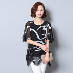 Half Sleeve Chiffon Shirts Women Printed Tops