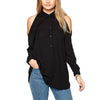 Turn Down Collar Long Sleeve Off Shoulder Long Chiffon Blouse