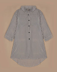 Women Lapel 3/4 Sleeve Striped Long Blouse