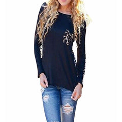 Casual Sexy Blouse Long Sleeve Leopard Patchwork Shirt
