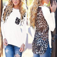 Casual Sexy Blouse Long Sleeve Leopard Patchwork Shirt