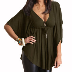 Loose Sexy V-Neck Batwing Sleeve Tee Tops