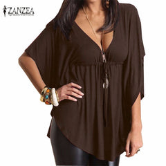Loose Sexy V-Neck Batwing Sleeve Tee Tops