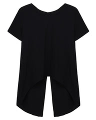 Chiffon Split Backless Short Sleeve Loose Irregular Hem Tops