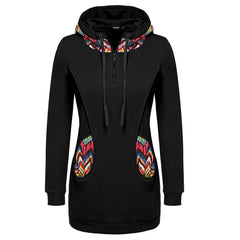 Fashion Patchwork Pullover Hoodie Floral Print Long Sleeve