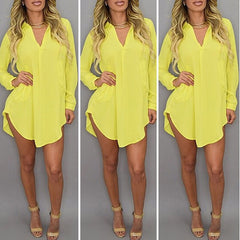 Turn Down Collar Sexy Blouse Mini Dress