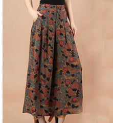 Print Flower Pattern Wide Leg Loose Linen Dress Pants