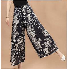 Print Flower Pattern Wide Leg Loose Linen Dress Pants