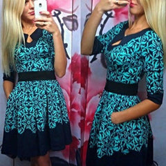 Floral Half Sleeve Slim Elegant Fit Casual Sexy A-Line Mini Dress