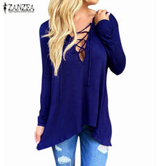 Sexy V Neck Bandage Asymmetric Hooded Blouse