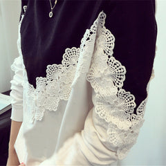 Loose Long Sleeve Lace Joint Blocking Shirts Sweatshirt