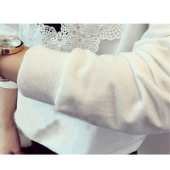 Loose Long Sleeve Lace Joint Blocking Shirts Sweatshirt