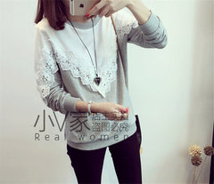 Loose Long Sleeve Lace Joint Blocking Shirts Sweatshirt
