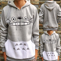 Hooded Long Sleeve Totoro Cartoon Design Pocket Pullover