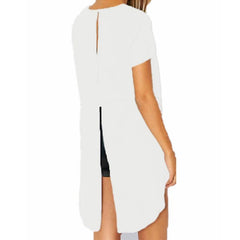 Chiffon Split Backless Short Sleeve Loose Irregular Hem Tops