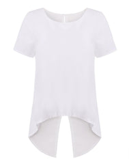 Chiffon Split Backless Short Sleeve Loose Irregular Hem Tops