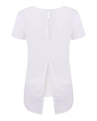 Chiffon Split Backless Short Sleeve Loose Irregular Hem Tops