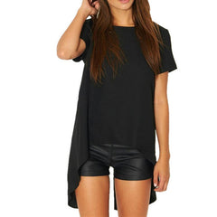 Chiffon Split Backless Short Sleeve Loose Irregular Hem Tops