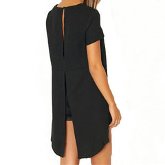 Chiffon Split Backless Short Sleeve Loose Irregular Hem Tops