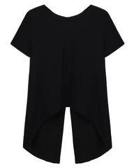 Chiffon Split Backless Short Sleeve Loose Irregular Hem Tops