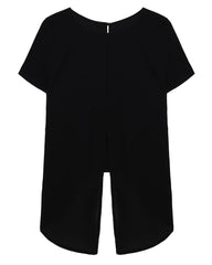 Chiffon Split Backless Short Sleeve Loose Irregular Hem Tops